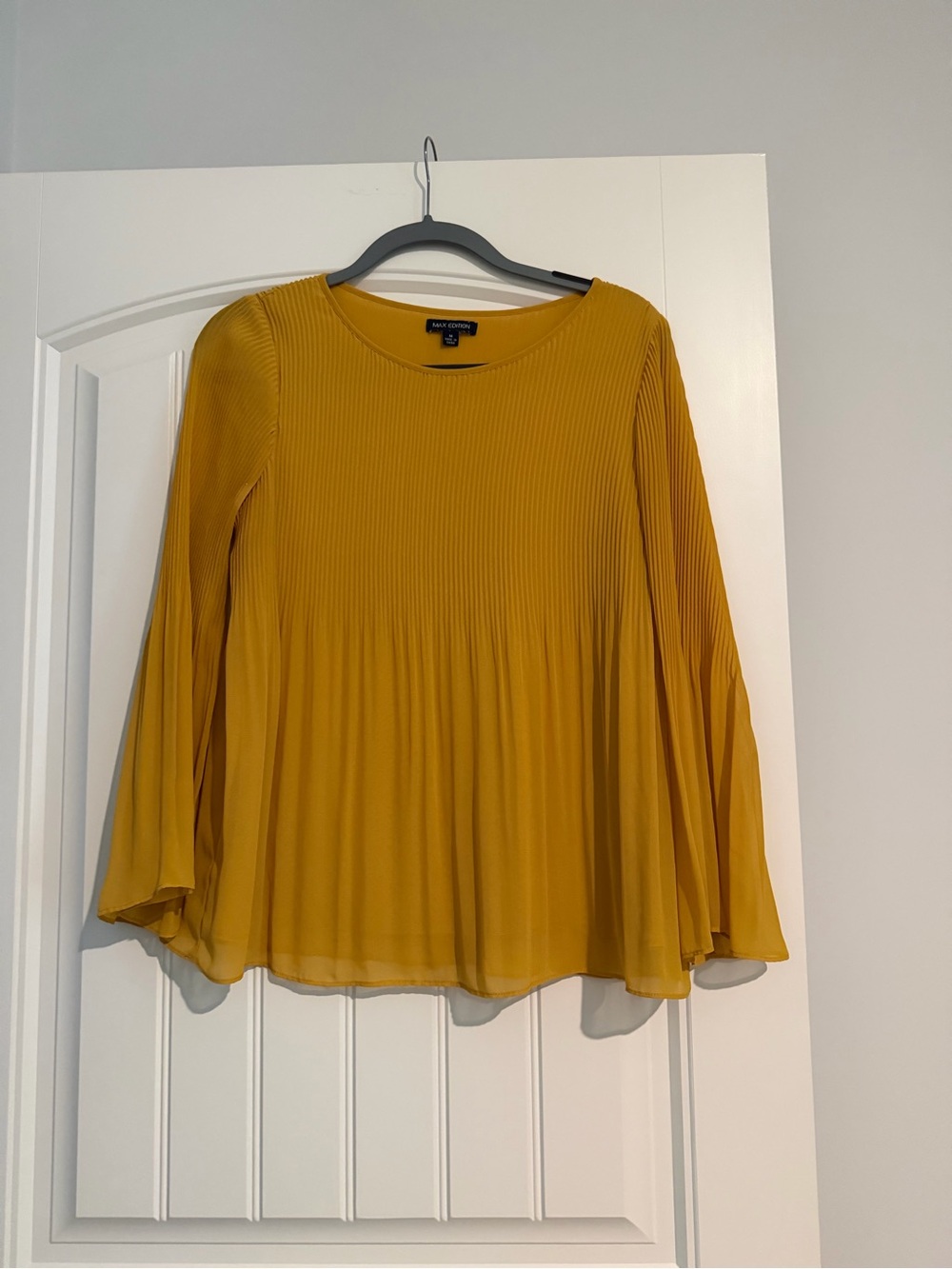 Mustard Pleated Bell-Sleeve Blouse